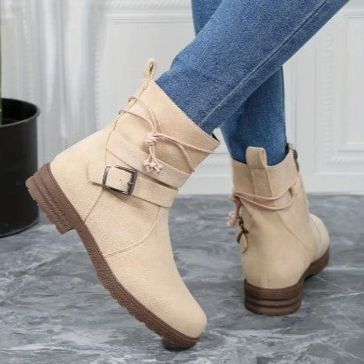 Women's Suede Buckle-Strap Lace-Up Ankle Boots