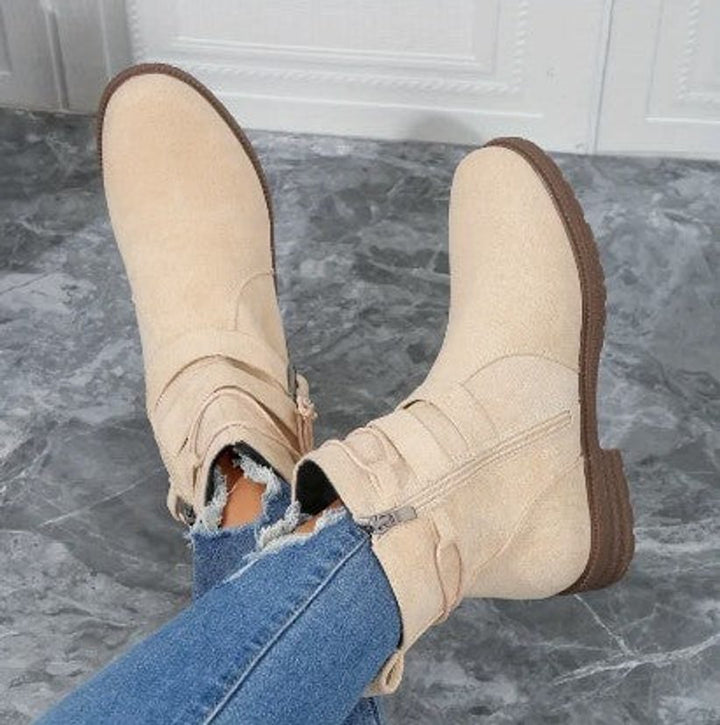 Women's Suede Buckle-Strap Lace-Up Ankle Boots