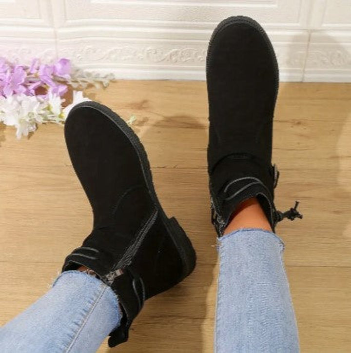 Women's Suede Buckle-Strap Lace-Up Ankle Boots