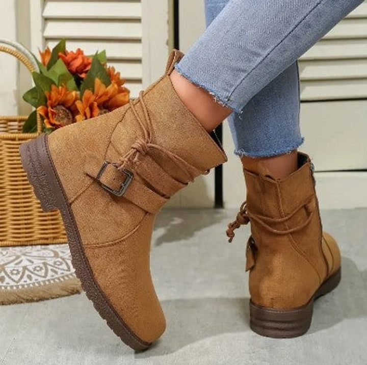 Women's Suede Buckle-Strap Lace-Up Ankle Boots