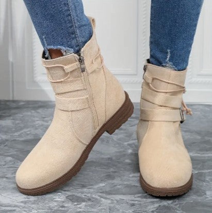 Women's Suede Buckle-Strap Lace-Up Ankle Boots