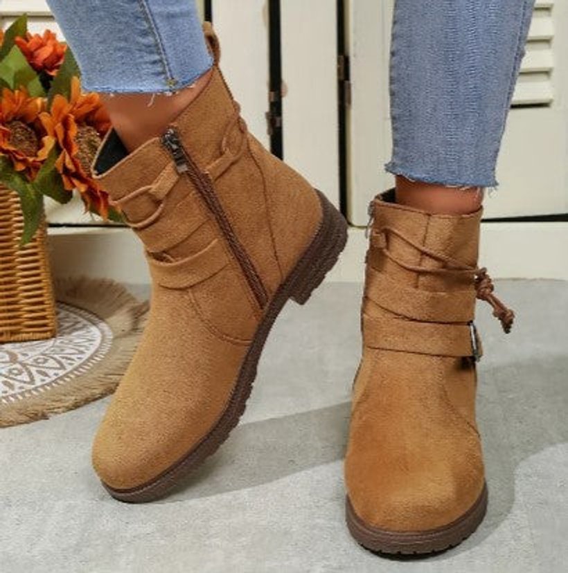 Women's Suede Buckle-Strap Lace-Up Ankle Boots
