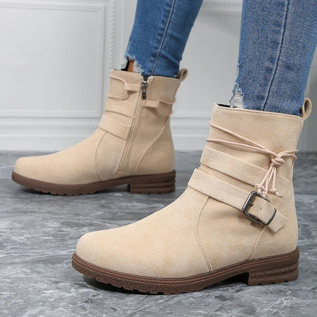 Women's Suede Buckle-Strap Side-Zip Ankle Boots
