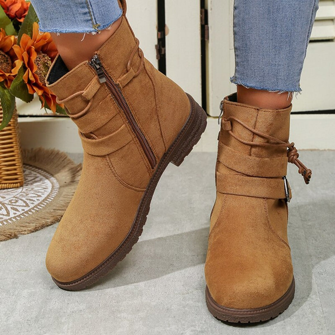 Women's Suede Buckle-Strap Side-Zip Ankle Boots
