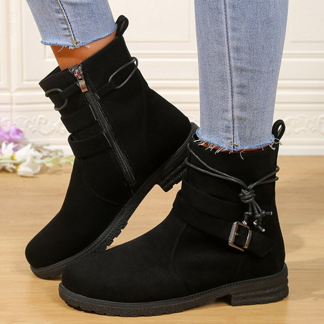 Women's Suede Buckle-Strap Side-Zip Ankle Boots