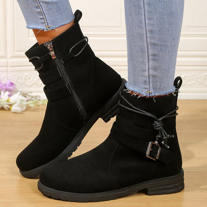Women's Suede Buckle-Strap Side-Zip Ankle Boots