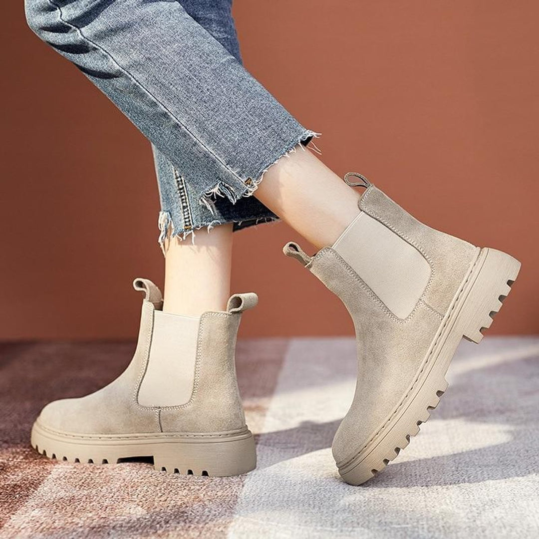 Women's Suede Chelsea Ankle Boots Elastic Side Panel Platform Sole