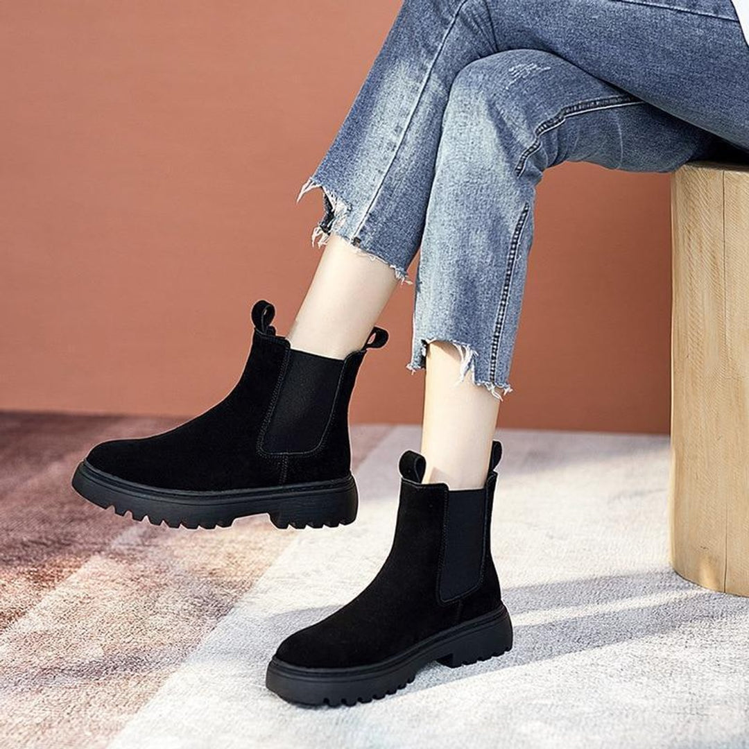 Women's Suede Chelsea Ankle Boots Elastic Side Panel Platform Sole