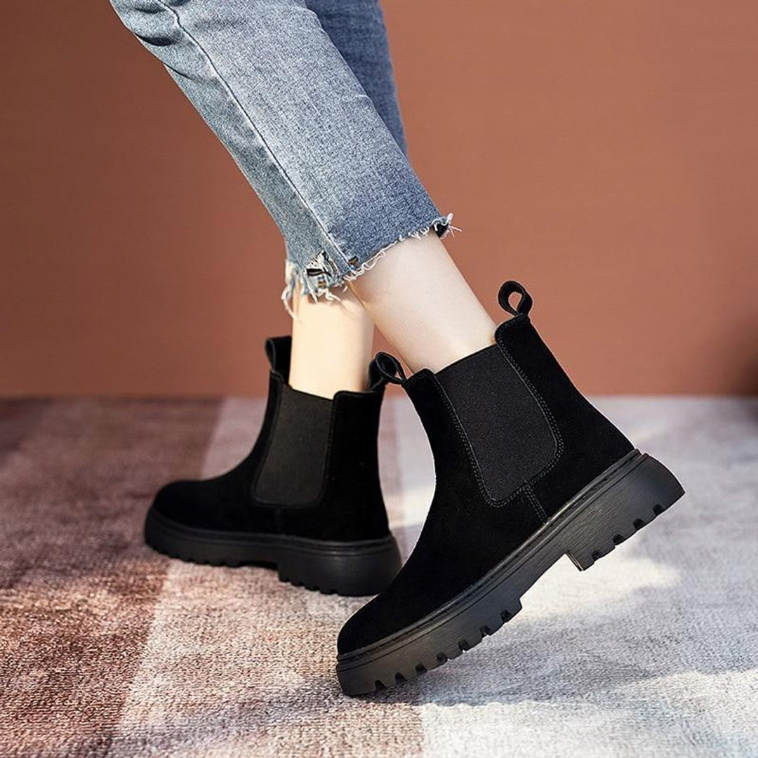 Women's Suede Chelsea Ankle Boots Elastic Side Panel Platform Sole