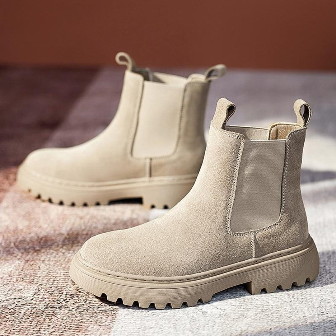 Women's Suede Chelsea Ankle Boots Elastic Side Panel Platform Sole