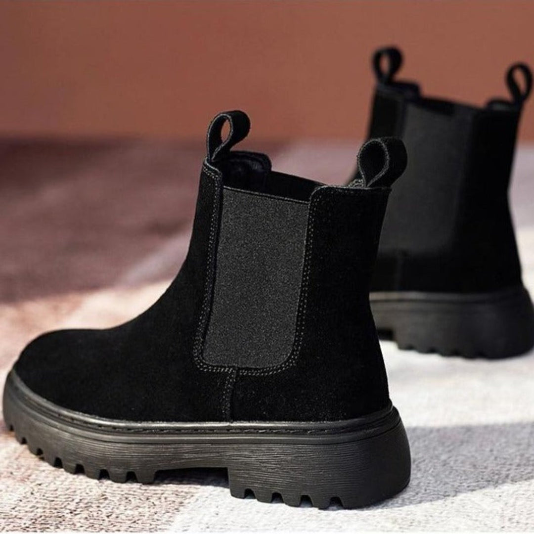 Women's Suede Chelsea Ankle Boots Elastic Side Panel Platform Sole
