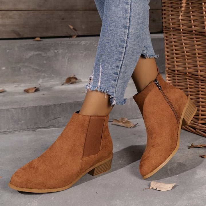 Women's Suede Pointed-Toe Block-Heel Zip Ankle Boots