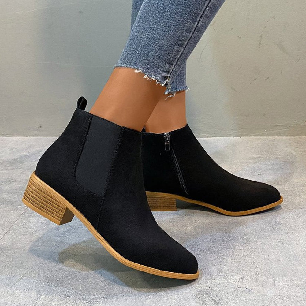Women's Suede Pointed-Toe Block-Heel Zip Ankle Boots