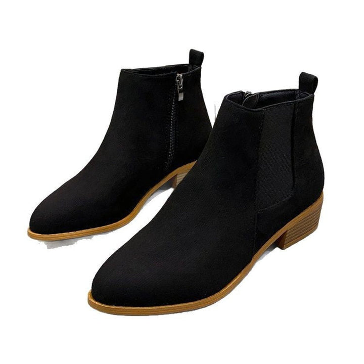 Women's Suede Pointed-Toe Block-Heel Zip Ankle Boots