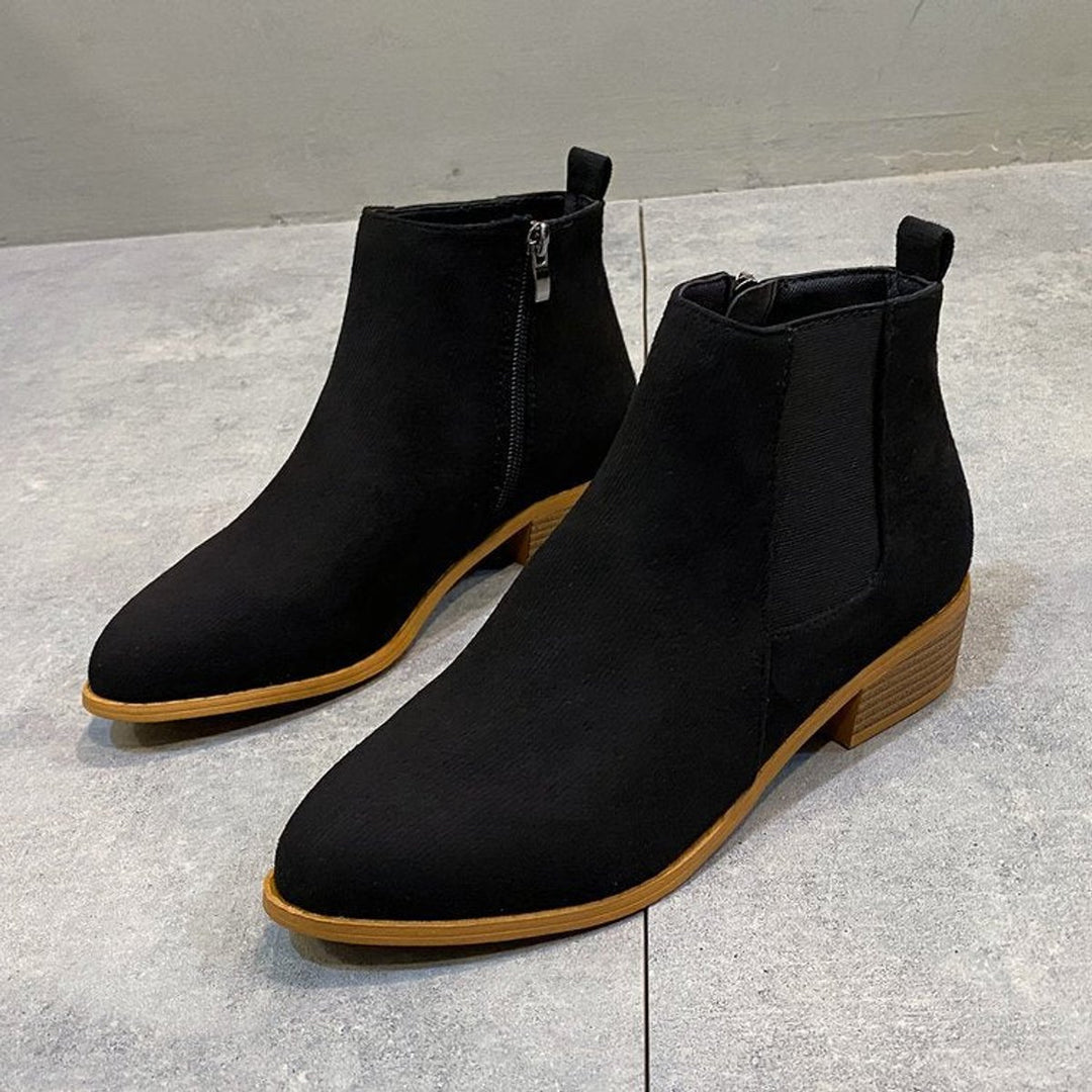 Women's Suede Pointed-Toe Block-Heel Zip Ankle Boots