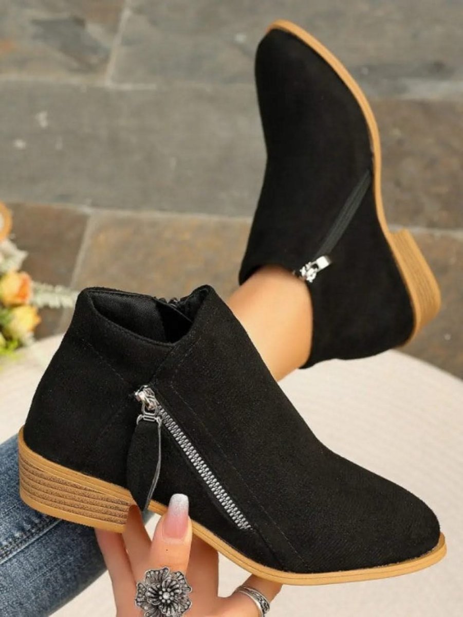 Women's Suede Side-Zip Block-Heel Ankle Boots