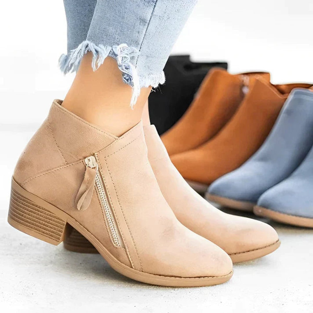 Women's Suede Side-Zip Block-Heel Ankle Boots