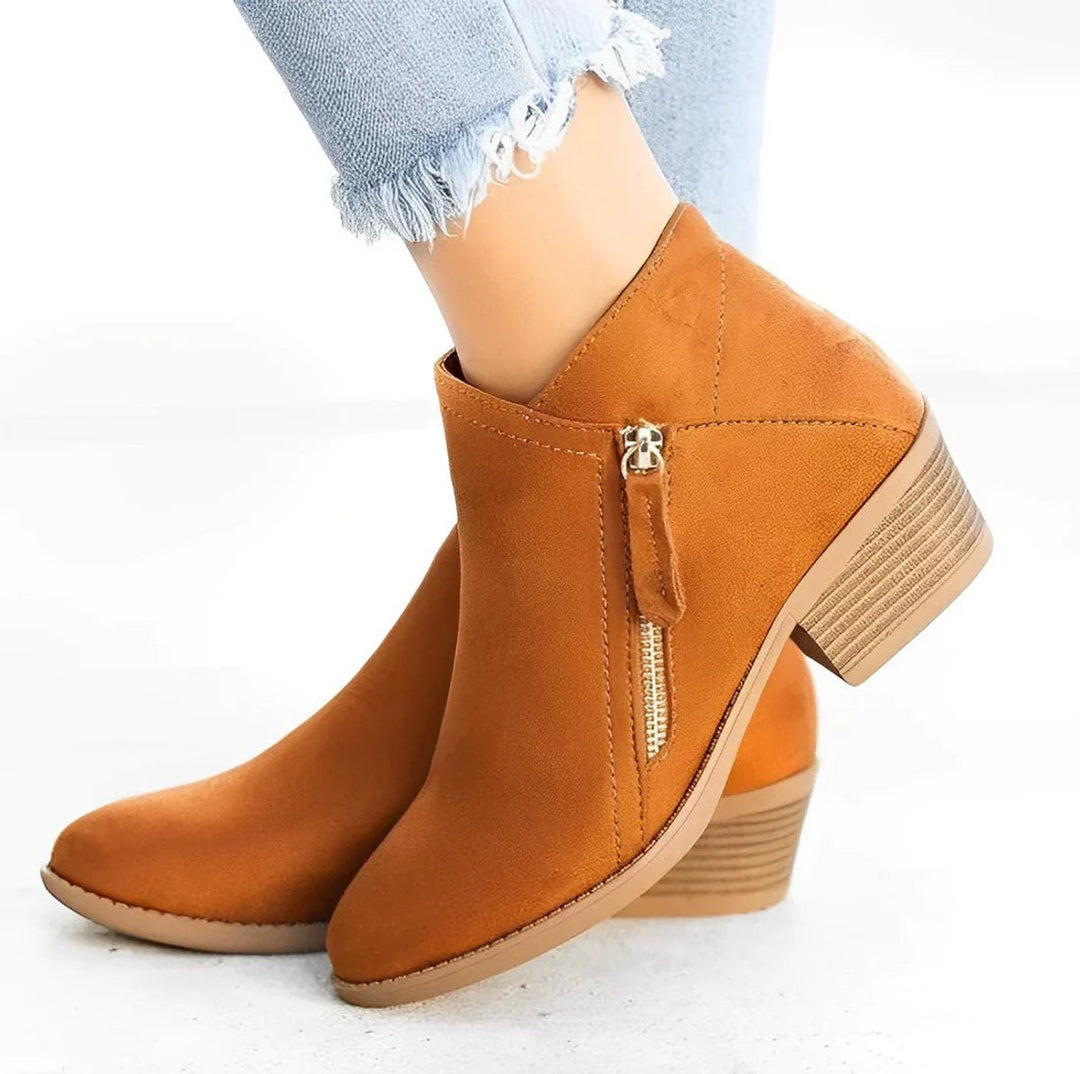 Women's Suede Side-Zip Block-Heel Ankle Boots