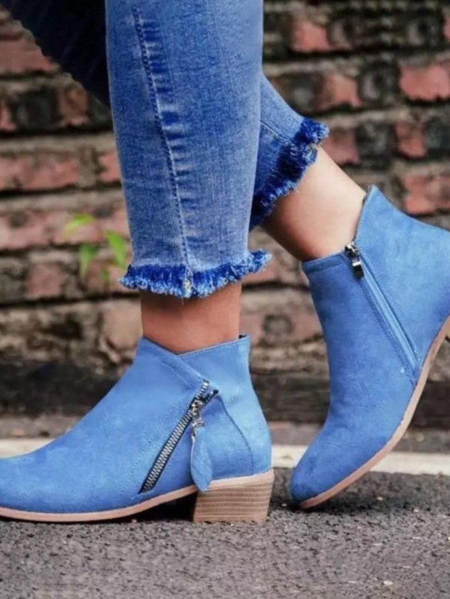 Women's Suede Side-Zip Block-Heel Ankle Boots