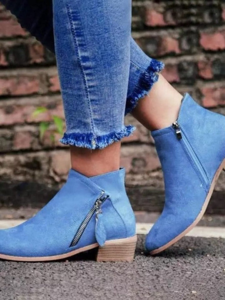 Women's Suede Side-Zip Block-Heel Ankle Boots