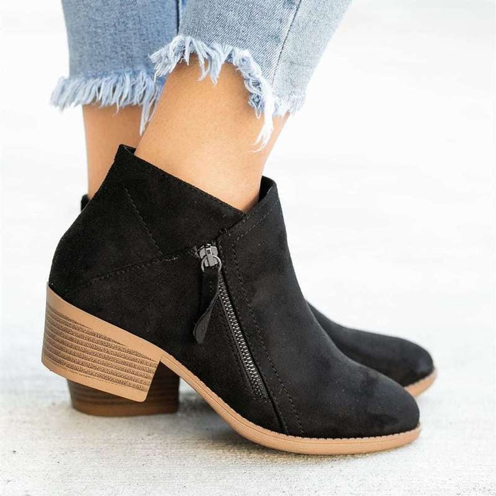 Women's Suede Side-Zip Block-Heel Ankle Boots