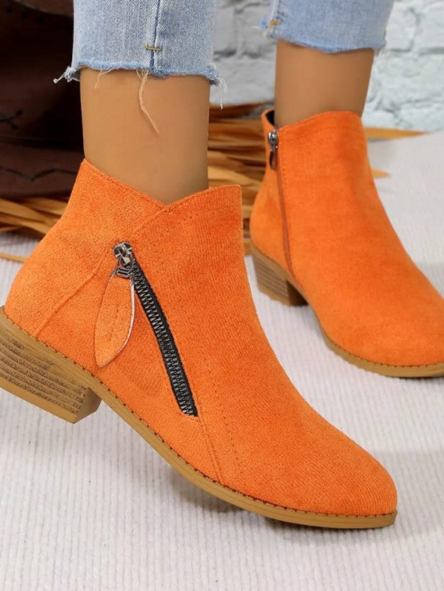 Women's Suede Side-Zip Block-Heel Ankle Boots