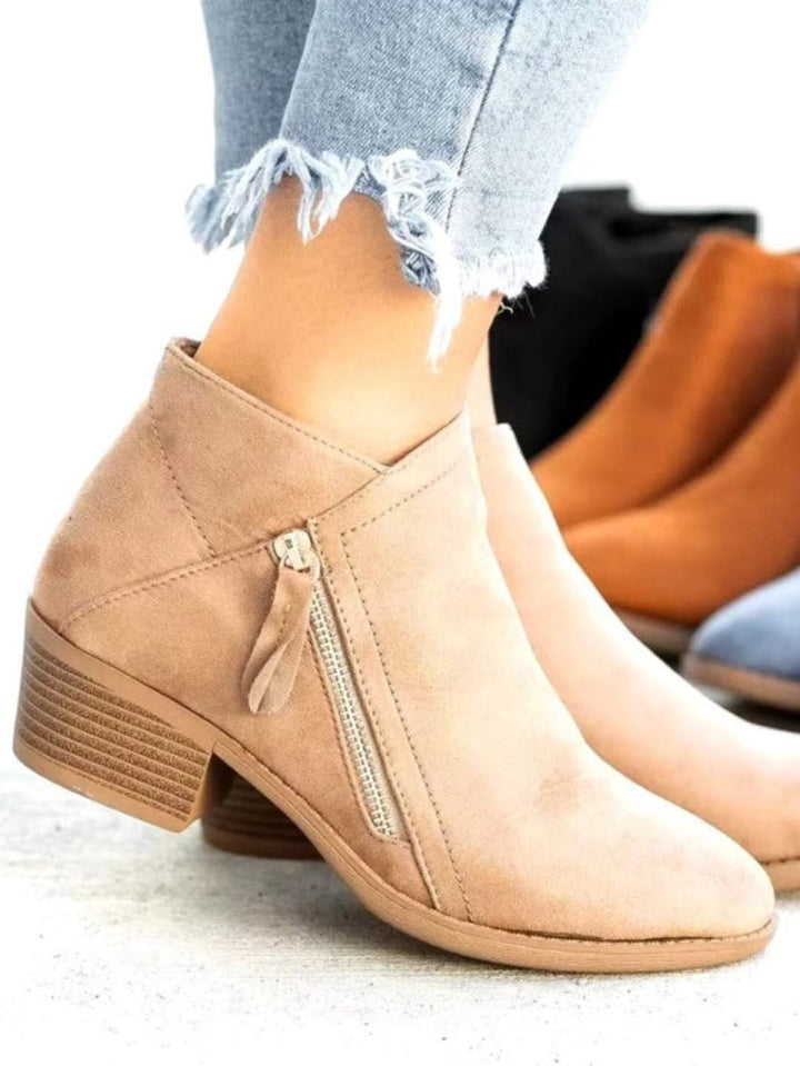 Women's Suede Side-Zip Block-Heel Ankle Boots