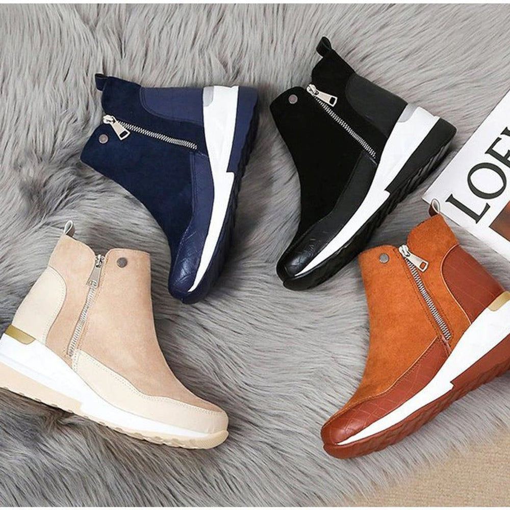 Women's Suede Side-Zip Wedge Ankle Boots
