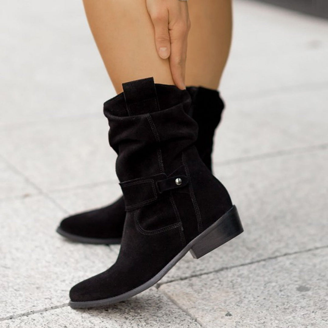 Women's Suede Slouchy Block-Heel Ankle Boots