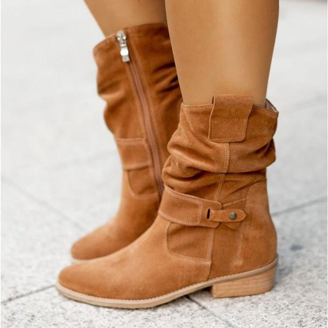 Women's Suede Slouchy Low-Heel Ankle Boots