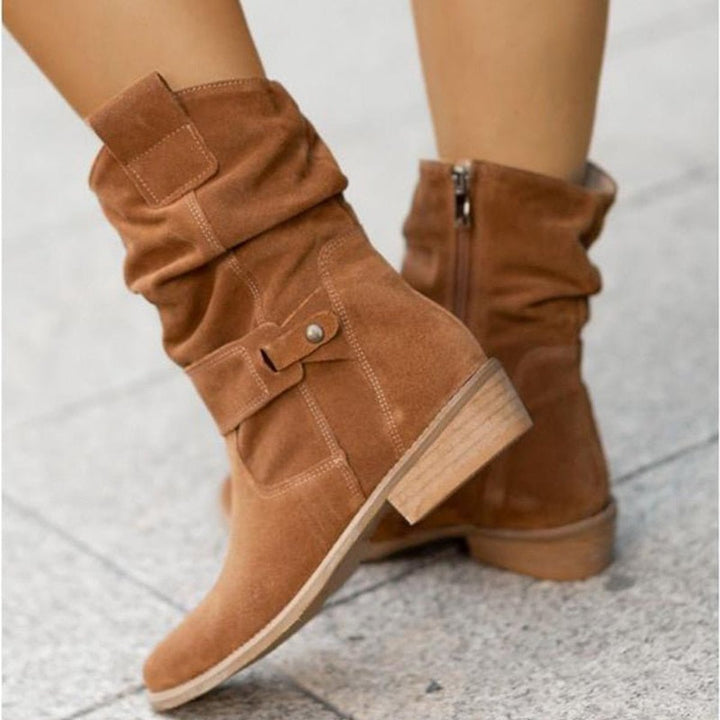 Women's Suede Slouchy Low-Heel Ankle Boots