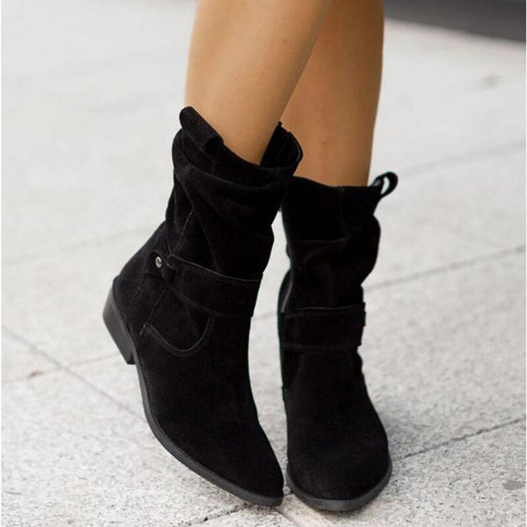 Women's Suede Slouchy Low-Heel Ankle Boots