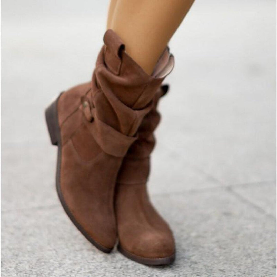 Women's Suede Slouchy Low-Heel Ankle Boots