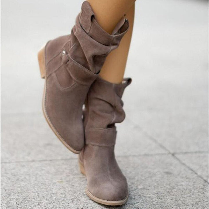 Women's Suede Slouchy Low-Heel Ankle Boots