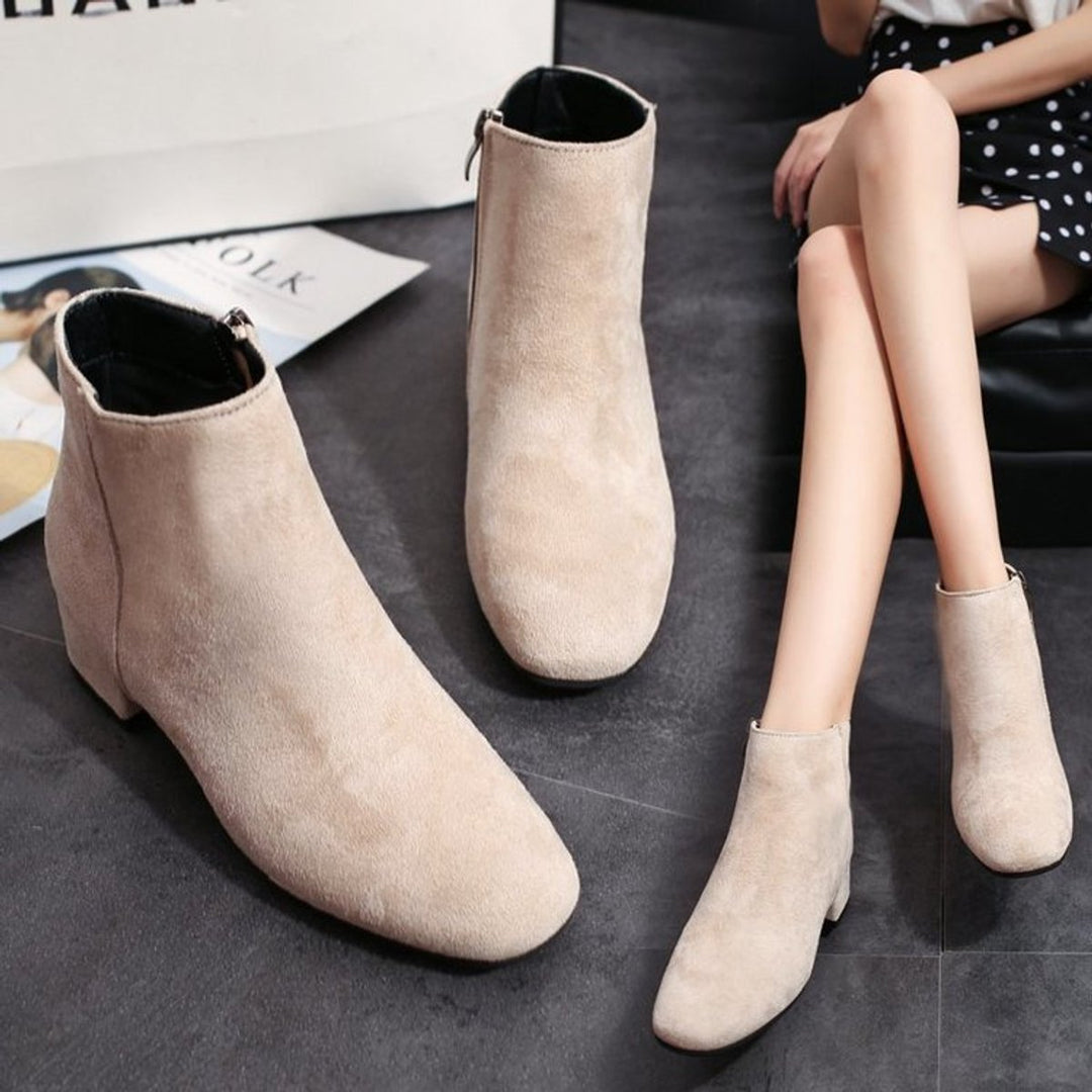 Women's Suede Square-Toe Block-Heel Ankle Boots