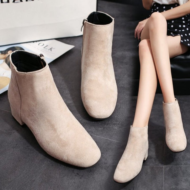 Women's Suede Square-Toe Block-Heel Ankle Boots