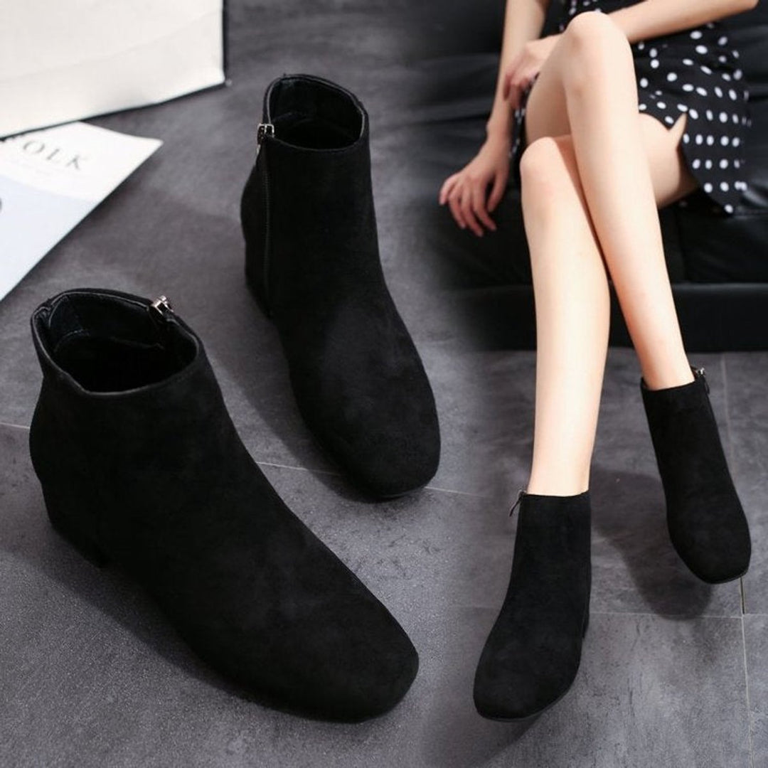 Women's Suede Square-Toe Block-Heel Ankle Boots
