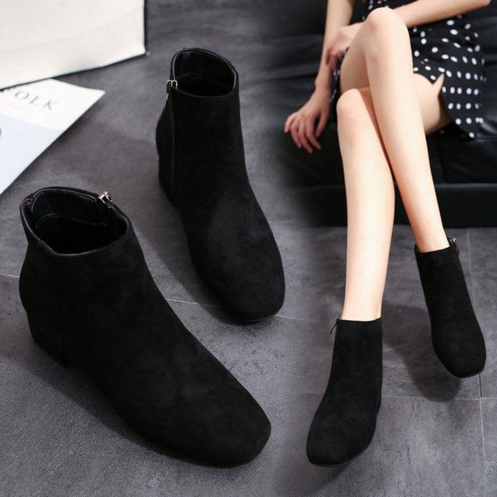 Women's Suede Square-Toe Block-Heel Ankle Boots