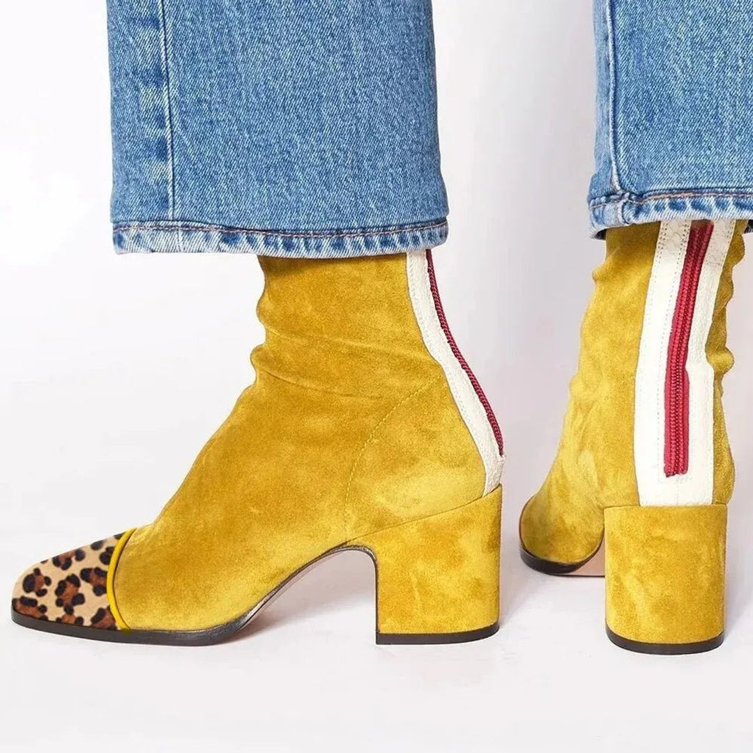 Women's Suede Square-Toe Block-Heel Mid-Calf Boots