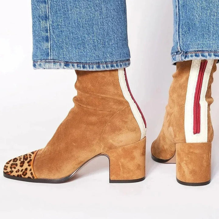 Women's Suede Square-Toe Block-Heel Mid-Calf Boots