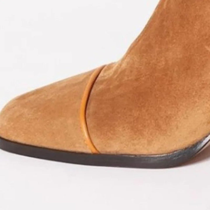 Women's Suede Square-Toe Block-Heel Mid-Calf Boots