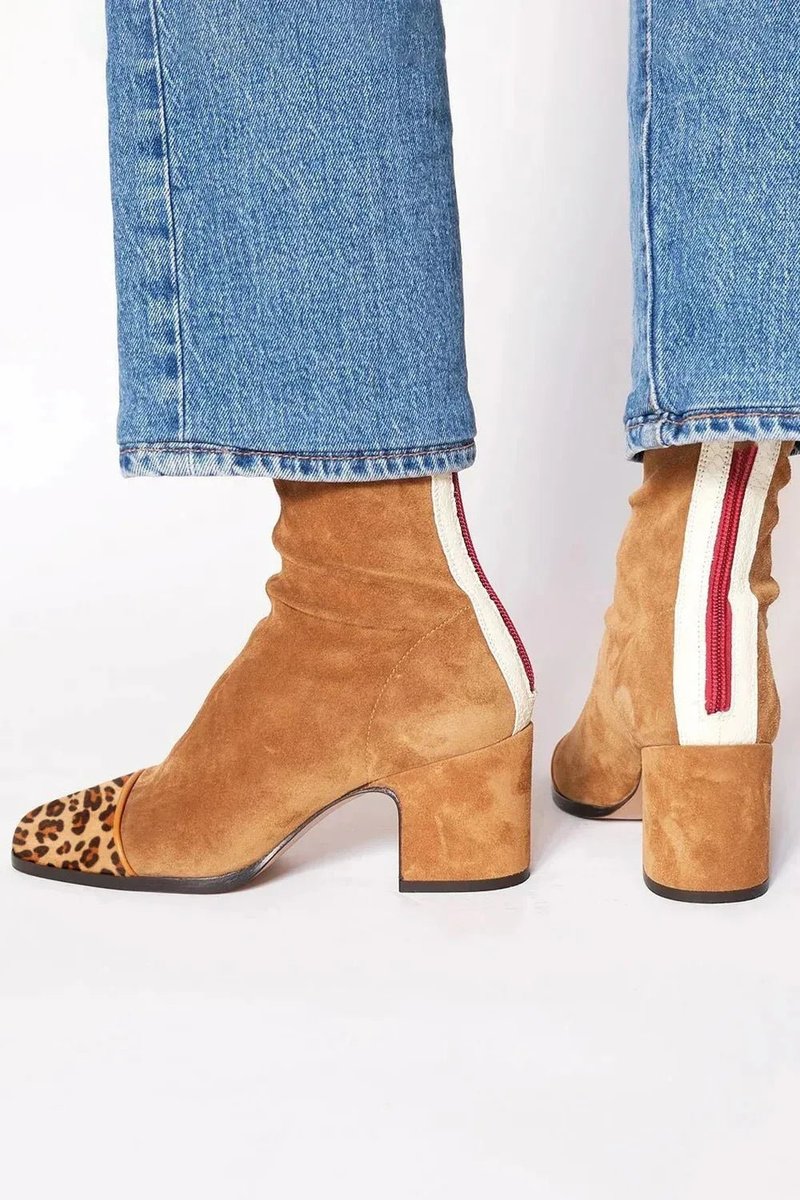 Women's Suede Square-Toe Block-Heel Mid-Calf Boots