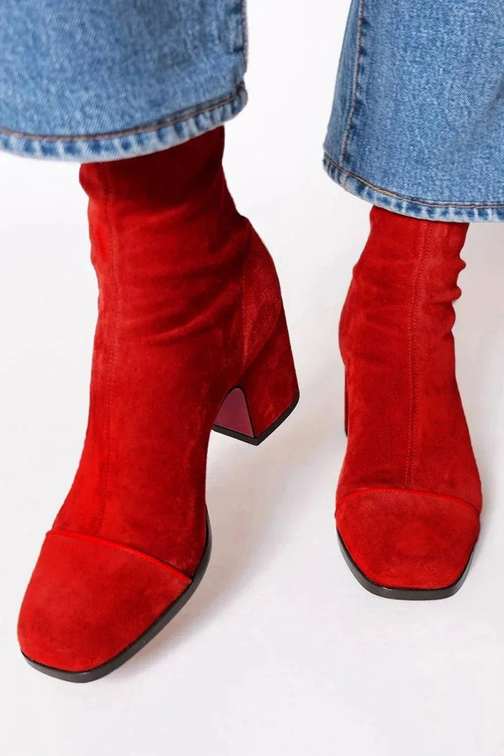 Women's Suede Square-Toe Block-Heel Mid-Calf Boots