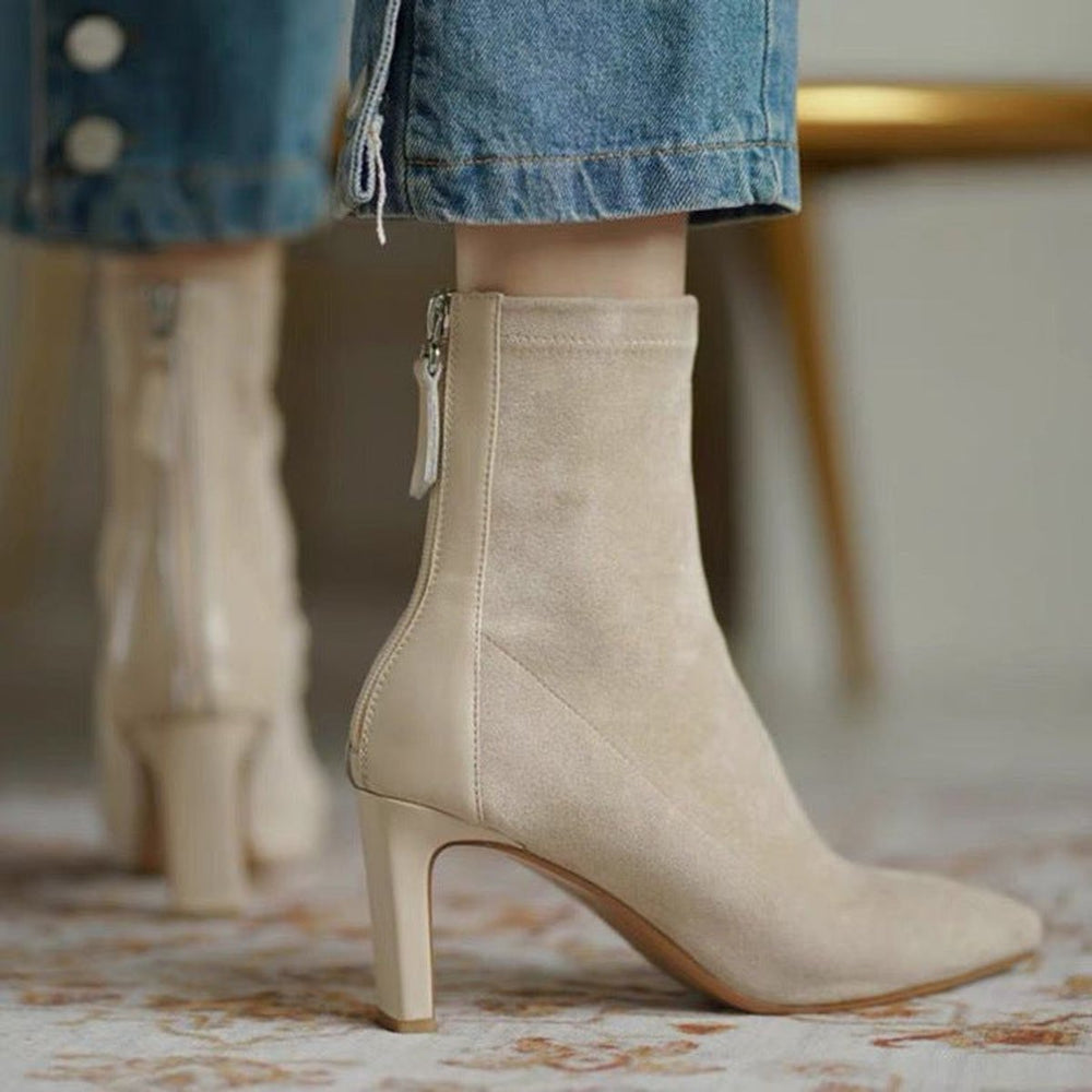 Women's Suede Stiletto Heel Pointed-Toe Ankle Boots