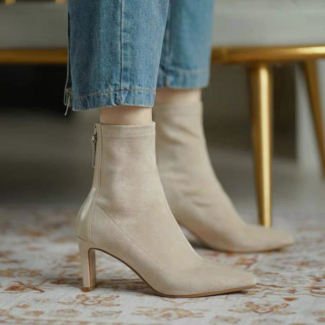 Women's Suede Stiletto Heel Pointed-Toe Ankle Boots