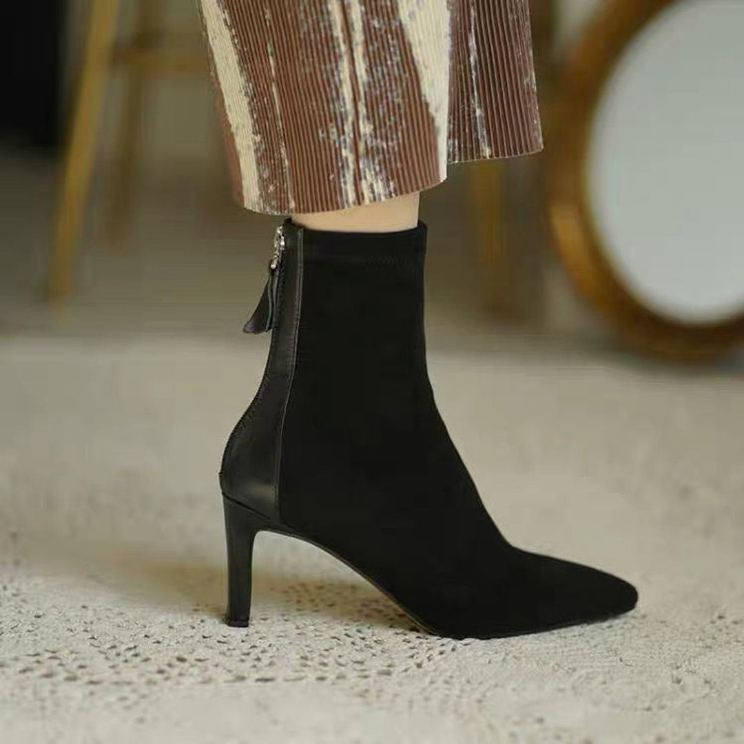 Women's Suede Stiletto Heel Pointed-Toe Ankle Boots