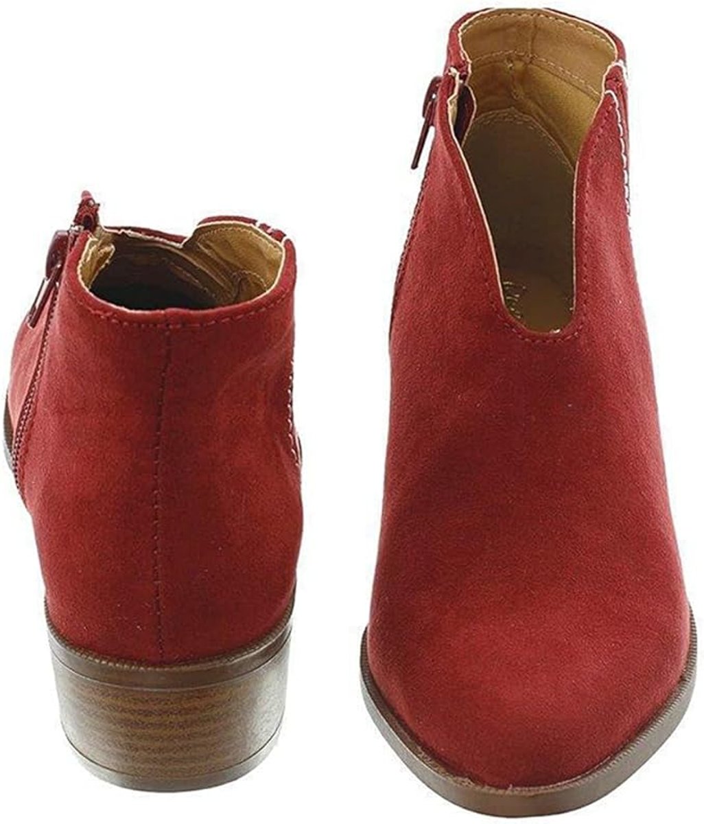Women's Suede V-Cut Low Block Heel Zip Ankle Boots