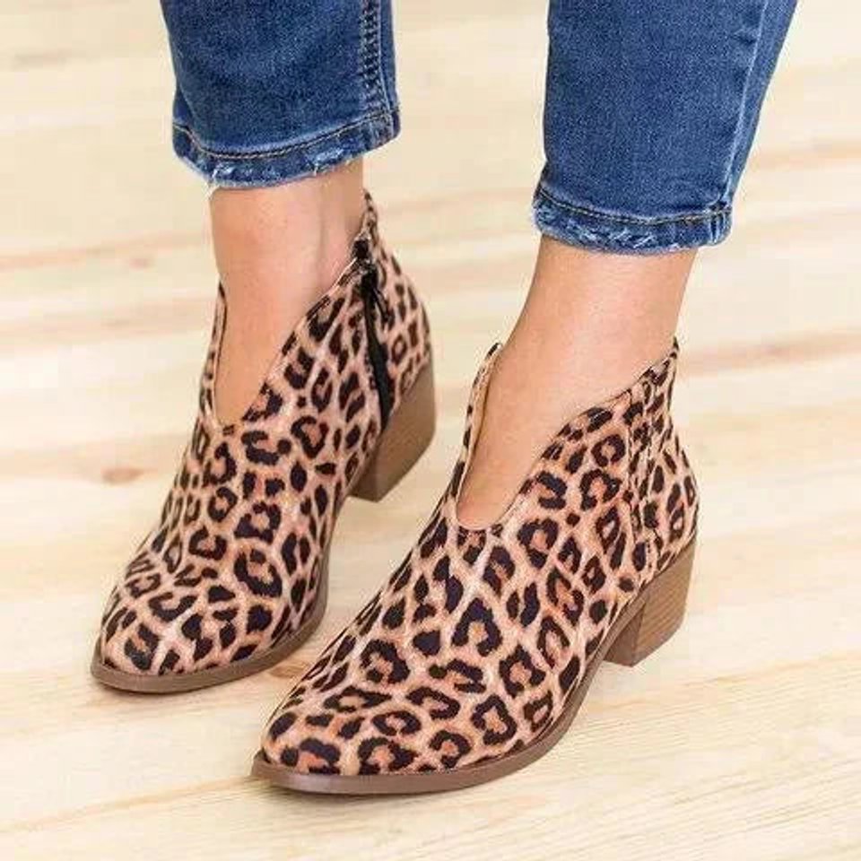 Women's Suede V-Cut Low Block Heel Zip Ankle Boots