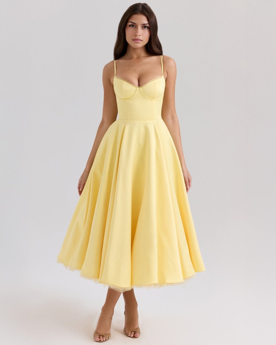 Women's Sweetheart Corset Bodice Tulle Midi Formal Dress