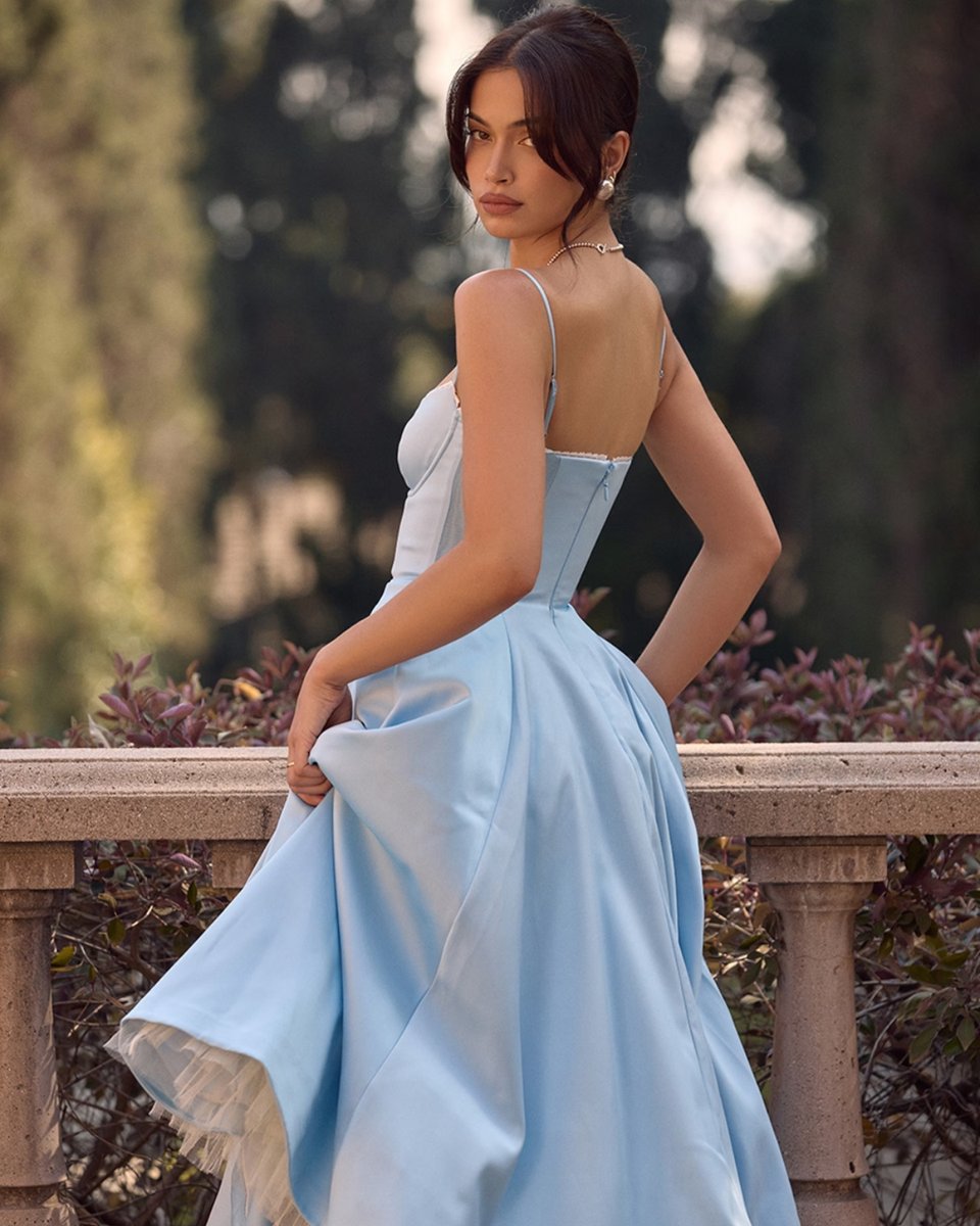 Women's Sweetheart Corset Bodice Tulle Midi Formal Dress
